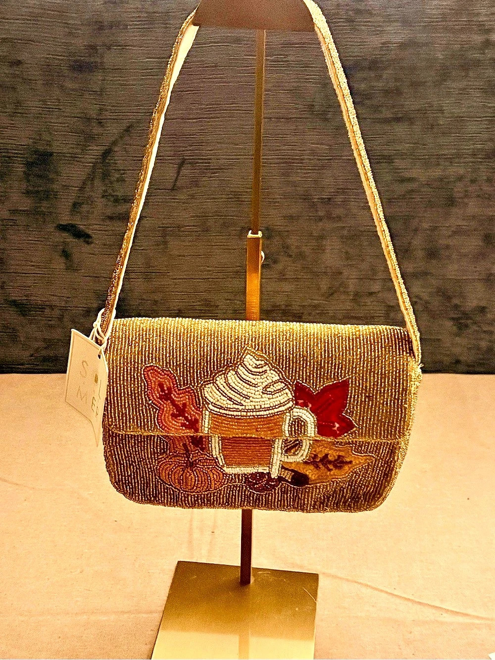 Beaded Fall Sol and Mer Pumpkin Spice Latte  Shoulder Bag Gold & Purple
